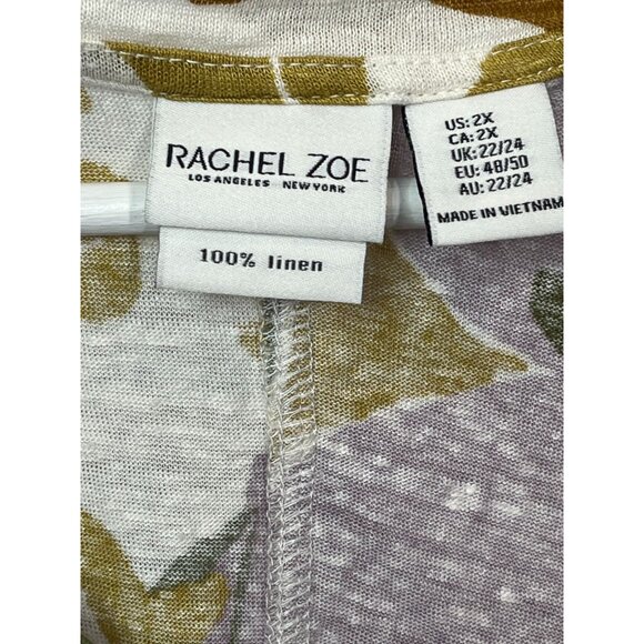 Rachel Zoe Plus 2X Linen Floral Blouse Boho Cottagecore Loose Fit Top - Picture 7 of 9